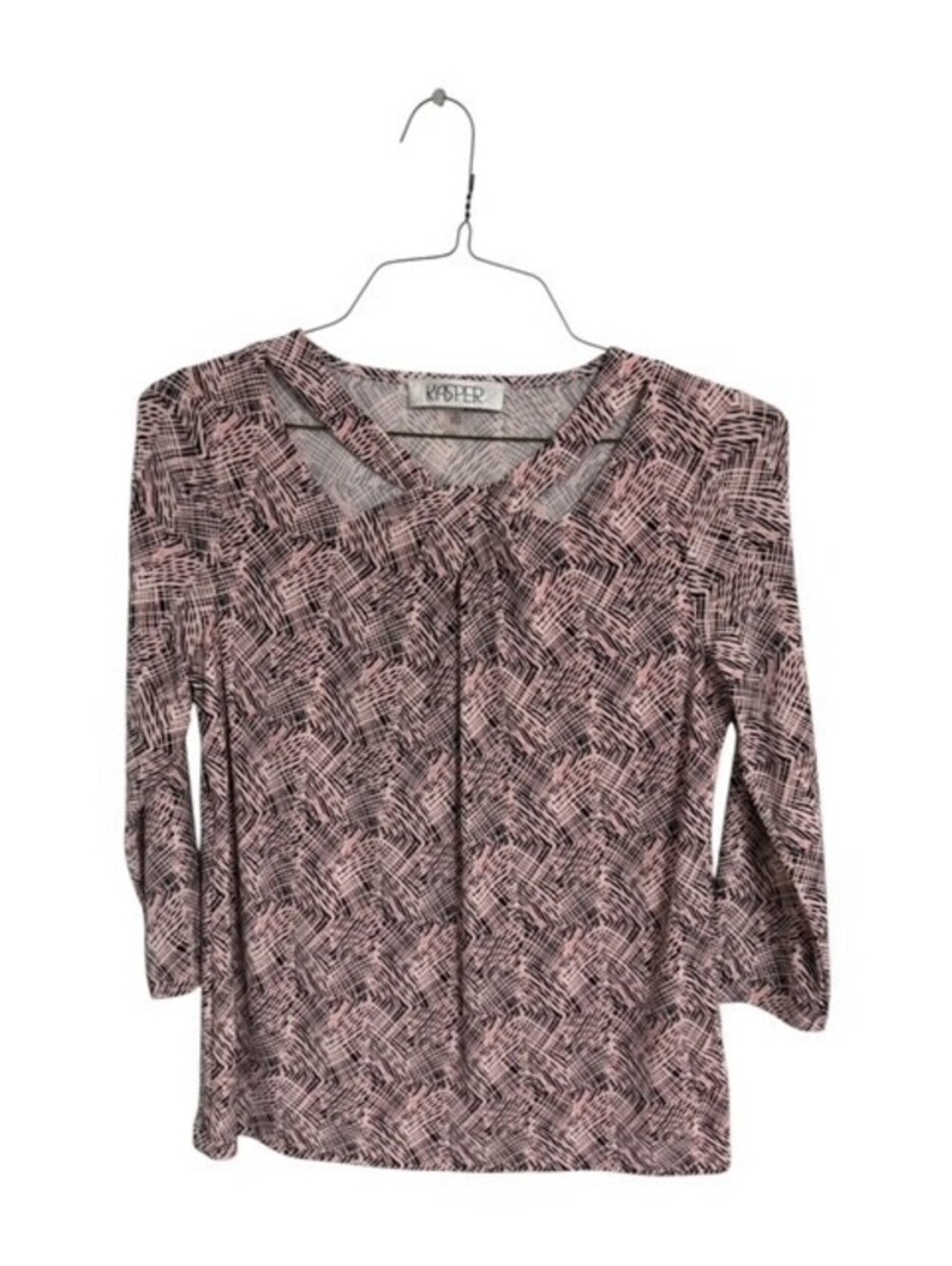 Kasper Women's Small Pink & Black Patterned 3/4 Sleeve Blouse Office Siren Chic